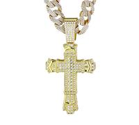 HALUKAKAH Diamond Baroque Cross Necklace for Men, 18k Real Gold Plated, Lab Diamonds Prong Set Pendant with 15MM Diamond Cuban Link Chain 50cm, Religious Present for Husband, Son, Boyfriend