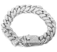 HALUKAKAH Diamond Cuban Link Chain for Kid,14MM Boy's Platinum White Gold Plated Bracelet 18cm,Lab Diamonds Prong Set 8-15 Y/O. Free Giftbox