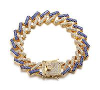 HALUKAKAH Diamond Cuban Link Gold Chain for Men Iced Out,13MM FUJI 18k Real Gold Plated Bracelet 23cm,Multicolor Blue White Diamonds Prong Set,Gift for Him