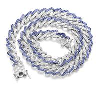 HALUKAKAH Diamond Cuban Link Gold Chain for Men Iced Out,13MM Fuji Platinum White Gold Finish Choker Necklace 50cm,Multicolor Blue White Diamonds Prong Set,Gift for Him