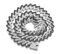 HALUKAKAH Diamond Cuban Link Gold Chain for Men Iced Out,15MM Fuji Platinum White Gold Finish Choker Necklace 45cm,Multicolor Black White Diamonds Prong Set,Gift for Him