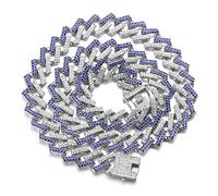HALUKAKAH Diamond Cuban Link Gold Chain for Men Iced Out,15MM FUJI Platinum White Gold Finish Choker Necklace 60cm,Multicolor Blue White Diamonds Prong Set,Gift for Him