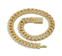 HALUKAKAH Diamond Gold Chain for Men,18k Real Gold Plated Fully Iced Out 15MM Miami Cuban Link Chain Necklace 45cm,Lab Diamond Prong Set,Present for Husband,Boyfriend,Son,Friend