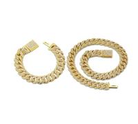 HALUKAKAH Diamond Gold Chain for Men,18k Real Gold Plated Fully Iced Out 15MM Miami Cuban Link Chain Necklace Bracelet Set,Lab Diamond Prong Set,Present for Husband,Boyfriend,Son,Friend
