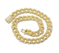 HALUKAKAH Diamond Gold Chain for Men,18k Real Gold Plated Fully Iced Out 16MM Miami Cuban Link Chain Necklace 45cm,Lab Diamond Prong Set,Present for Husband,Boyfriend,Son,Friend