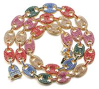 HALUKAKAH Diamond Gold Chain for Men Iced Out,13MM 18k Real Gold Plated Rainbow Coffee Bean Chain Necklace 60cm,Multicolor Lab Diamonds Prong Set,with Free Giftbox