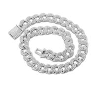 HALUKAKAH Diamond Gold Chain for Men,Platinum White Gold Plated Fully Iced Out 16MM Miami Cuban Link Chain Necklace 50cm,Lab Diamond Prong Set,Present for Husband,Boyfriend,Son,Friend