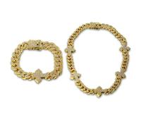 HALUKAKAH Diamond Gold Chain for Men with Cross,18k Real Gold Plated Fully Iced Out 12MM Miami Cuban Link Chain Necklace & Bracelet,Lab Diamond Prong Set,Present for Husband,Boyfriend,Son,Friend