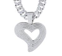 HALUKAKAH Diamond Heart Necklace for Men,Platinum Plated,Lab Diamonds Prong Set Pendant with 15MM Cuban Link Chain 50cm,Present for Husband,Son,Boyfriend