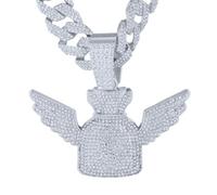 HALUKAKAH Diamond US Dollar Moneybag Necklace for Men, Platinum Plated, Lab Diamonds Prong Set Pendant with 15MM Diamond Cuban Link Chain 50cm, Hip Hop Present for Husband, Son, Boyfriend