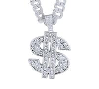 HALUKAKAH Diamond US Dollar Necklace for Men, Platinum Plated, Lab Diamonds Prong Set Pendant with 15MM Diamond Cuban Link Chain 50cm, Hip Hop Present for Husband, Son, Boyfriend