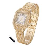HALUKAKAH Diamonds Gold Watch Iced Out for Boy Teens Kids - 18K Real Gold Plated,31mm Square Dial,Japanese Quartz - 20.5cm Length Adjustable Wristband,with Watch Adjuster Tool - for Birthday,Parties