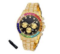 HALUKAKAH Diamonds Gold Watch Iced Out for Boy Teens Kids - 18K Real Gold Plated,40mm Black Dial,Japanese Quartz - 18.5cm Length Adjustable Wristband,with Watch Adjuster Tool - for Birthday,Parties