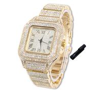 HALUKAKAH Diamonds Gold Watch Iced Out for Boy Teens Kids - 18K Real Gold Plated,40mm Square Dial,Japanese Quartz - 18.5cm Length - with Watch Adjuster Tool - for Birthday,Parties