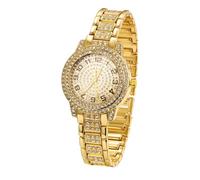 HALUKAKAH Diamonds Gold Watch Iced Out for Boy Teens Kids - 18K Real Gold Plated, Arabic Numerals Round Dial, Japanese Quartz - 19.5cm Length - for Birthday, Parties
