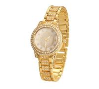 HALUKAKAH Diamonds Gold Watch Iced Out for Boy Teens Kids - 18K Real Gold Plated, Gypsophila Rhinestones Round Dial, Japanese Quartz - 19.5cm Length - for Birthday, Parties