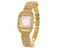 HALUKAKAH Diamonds Gold Watch Iced Out for Boy Teens Kids - 18K Real Gold Plated, Square Roman Numeral Dial, Japanese Quartz - 19.5cm Length - for Birthday, Parties