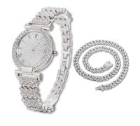 HALUKAKAH Diamonds Gold Watch Iced Out for Boy Teens Kids - Platinum Plated, 31mm Round Dial, Japanese Quartz - 20.5cm Length - Comes with Cuban Chain 40cm - for Birthday, Parties