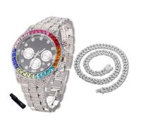 Halukakah Diamonds Gold Watch Iced Out for Boy Teens Kids - Platinum Plated,40mm Black Dial,Japanese Quartz - 18.5cm Length - Comes with Cuban Chain 40cm,with Watch Adjuster Tool -for Birthday,Parties