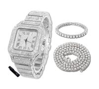 HALUKAKAH Diamonds Gold Watch Iced Out for Boy Teens Kids - Platinum Plated,40mm Square Dial,Japanese Quartz - 18.5cm Length - Comes with Tennis Chains 18+40cm,with Watch Adjuster Tool - for Birthday