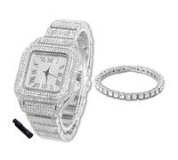 HALUKAKAH Diamonds Gold Watch Iced Out for Boy Teens Kids - Platinum Plated,40mm Square Dial,Japanese Quartz - 18.5cm Length - Comes with Tennis Chain 18cm,with Watch Adjuster Tool - for Birthday
