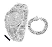 HALUKAKAH Diamonds Gold Watch Iced Out for Boy Teens Kids - Platinum Plated,41mm Octagonal Dial,Japanese Quartz - 19cm Length - Comes with Cuban Chain 18cm,with Watch Adjuster Tool - for Birthday