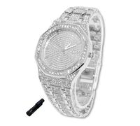 HALUKAKAH Diamonds Gold Watch Iced Out for Boy Teens Kids - Platinum Plated,41mm Octagonal Dial,Japanese Quartz - 19cm Length Adjustable Wristband,with Watch Adjuster Tool - for Birthday,Parties