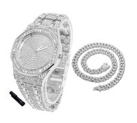 HALUKAKAH Diamonds Gold Watch Iced Out for Boy Teens Kids - Platinum Plated,41mm Octagonal Dial,Japanese Quartz - 19cm Length - Comes with Cuban Chain 40cm,with Watch Adjuster Tool - for Birthday