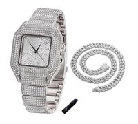 HALUKAKAH Diamonds Gold Watch Iced Out for Boy Teens Kids - Platinum Plated, Arabic Numerals Square Dial, Japanese Quartz - 18.5 Length - Comes with Cuban Chain 40cm - for Birthday, Parties