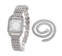 HALUKAKAH Diamonds Gold Watch Iced Out for Boy Teens Kids - Platinum Plated, Square Roman Numeral Dial, Japanese Quartz - 19.5cm Length - Comes with Cuban Chain 40cm - for Birthday, Parties