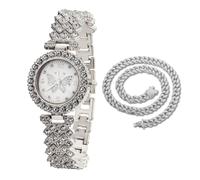 HALUKAKAH Diamonds Gold Watch Iced Out for Girl Teens Kids - Platinum Plated, 29mm Butterfly Pattern Dial, Japanese Quartz - 19.5cm Length - Comes with Cuban Chain 40cm - for Birthday, Parties