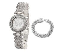 HALUKAKAH Diamonds Gold Watch Iced Out for Girl Teens Kids - Platinum Plated, 29mm Butterfly Pattern Dial, Japanese Quartz - 19.5cm Length - Comes with Cuban Chain 18cm - for Birthday, Parties