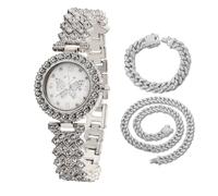 HALUKAKAH Diamonds Gold Watch Iced Out for Girl Teens Kids - Platinum Plated, 29mm Butterfly Pattern Dial, Japanese Quartz - 19.5cm Length - Comes with Cuban Chains 18+40cm - for Birthday, Parties
