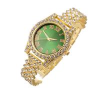 HALUKAKAH Diamonds Gold Watch Iced Out, Kid's 18K Real Gold Plated 36MM Width Green Dial Quartz Wristband 20cm, Free Giftbox