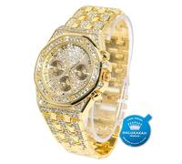 HALUKAKAH Diamonds Gold Watch Iced Out, Men's 18K Real Gold Plated 40MM Width Roman Numerals Dial Quartz Wristband 22cm, Free Giftbox