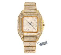 HALUKAKAH Diamonds Gold Watch Iced Out, Men's 18K Real Gold Plated Arabic Numerals Dial Quartz Wristband 22cm, Comes with Giftbox
