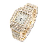 HALUKAKAH Diamonds Gold Watch Iced Out, Men's 18k Real Gold Plated Quartz Wristband 24cm(9.5") Square Dial, Comes with Giftbox