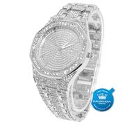 HALUKAKAH Diamonds Gold Watch Iced Out,Men's Platinum White Gold Plated 40MM Width Octagonal Round Dial Quartz Wristband 22cm,Free Giftbox