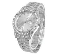 HALUKAKAH Diamonds Gold Watch Iced Out, Men's Platinum White Gold Plated 42MM Width Round Dial Quartz Wristband 24cm, Free Giftbox