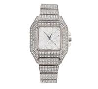 HALUKAKAH Diamonds Gold Watch Iced Out, Men's Platinum White Gold Plated Arabic Numerals Dial Quartz Wristband 22cm, Comes with Giftbox