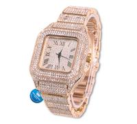 HALUKAKAH Diamonds Gold Watch Iced Out,Men's Rose Gold Plated 40MM Width Square Dial Quartz Wristband 24cm,Free Giftbox