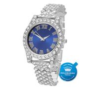 HALUKAKAH Diamonds Gold Watch Iced Out,Women's Platinum White Gold Plated 36MM Width Blue Dial Quartz Wristband 20cm,Free Giftbox