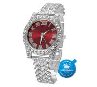 HALUKAKAH Diamonds Gold Watch Iced Out,Women's Platinum White Gold Plated 36MM Width Red Dial Quartz Wristband 20cm,Free Giftbox
