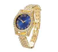 HALUKAKAH Diamonds Watch Iced Out for Boy Teens - 18K Real Gold Plated - 36mm Blue Dial - 20cm Length Adjustable Wristband, with Watch Adjuster Tool - Goldfoil Giftbox