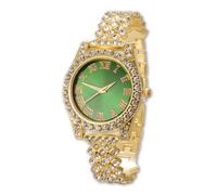 HALUKAKAH Diamonds Watch Iced Out for Boy Teens - 18K Real Gold Plated - 36mm Green Dial - 20cm Length Adjustable Wristband, with Watch Adjuster Tool - Goldfoil Giftbox