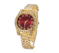 HALUKAKAH Diamonds Watch Iced Out for Boy Teens - 18K Real Gold Plated - 36mm Red Dial - 20cm Length Adjustable Wristband, with Watch Adjuster Tool - Goldfoil Giftbox