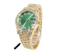 HALUKAKAH Diamonds Watch Iced Out for Boy Teens - 18K Real Gold Plated - 42mm Green Dial - 20cm Length Adjustable Wristband, with Watch Adjuster Tool - Goldfoil Giftbox