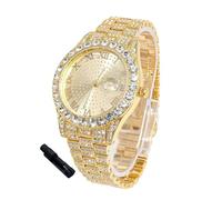 HALUKAKAH Diamonds Watch Iced Out for Boy Teens - 18K Real Gold Plated - 42mm Round Dial - 20cm Length Adjustable Wristband, with Watch Adjuster Tool - Goldfoil Giftbox