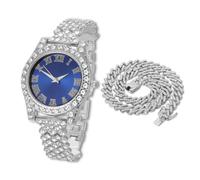 HALUKAKAH Diamonds Watch Iced Out for Boy Teens - Platinum Plated - 36mm Blue Dial - 20cm Length Adjustable Wristband - Comes with Cuban Chain 40cm, with Watch Adjuster Tool - Goldfoil Giftbox