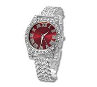 HALUKAKAH Diamonds Watch Iced Out for Boy Teens - Platinum Plated - 36mm Red Dial - 20cm Length Adjustable Wristband, with Watch Adjuster Tool - Goldfoil Giftbox